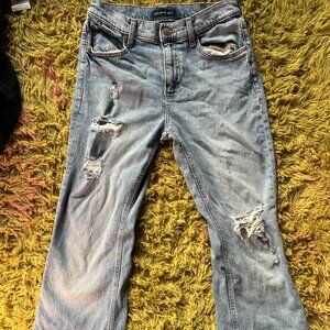 y2k flaired light blue ripped jeans